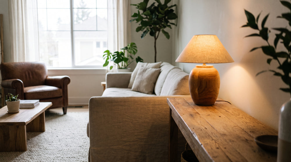 Tischleuchten aus Holz in Beige