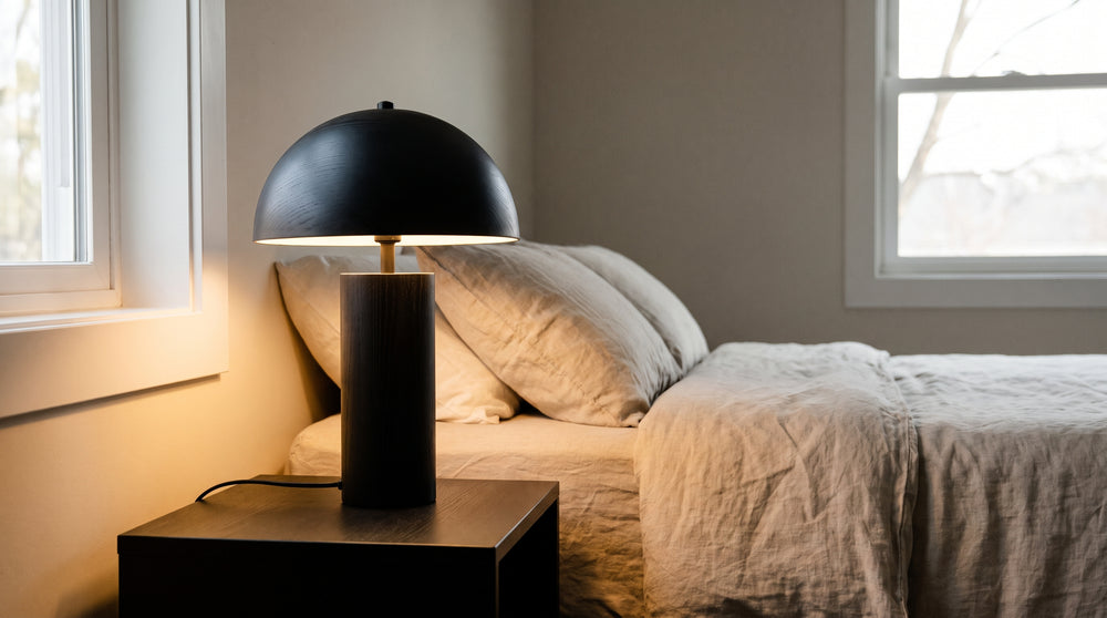 Schwarze Nachttischlampen aus Holz