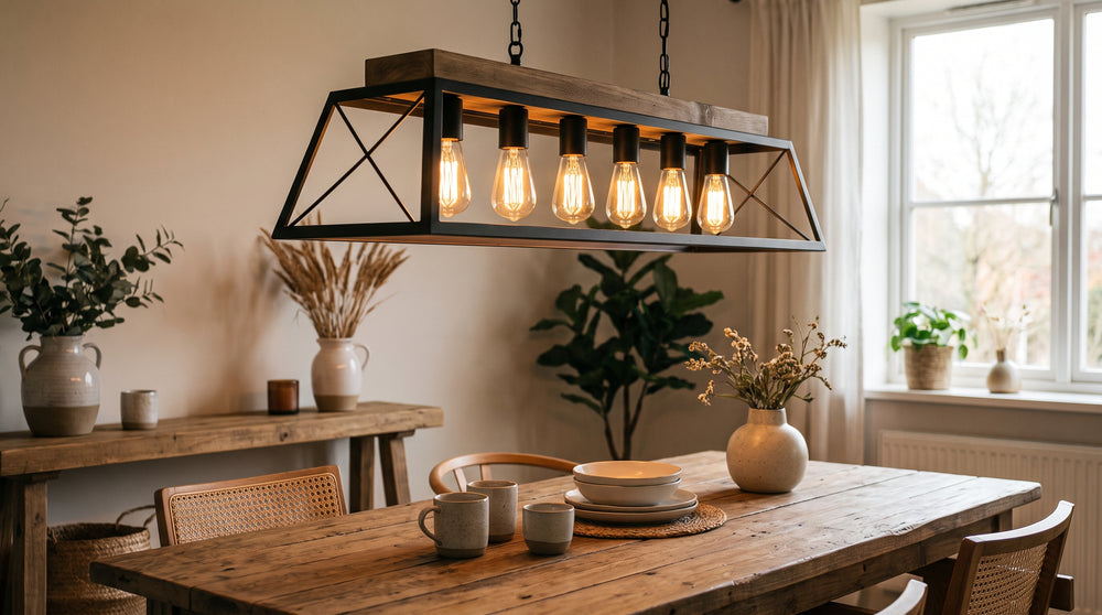 Pendelleuchten aus Holz im Industriestil