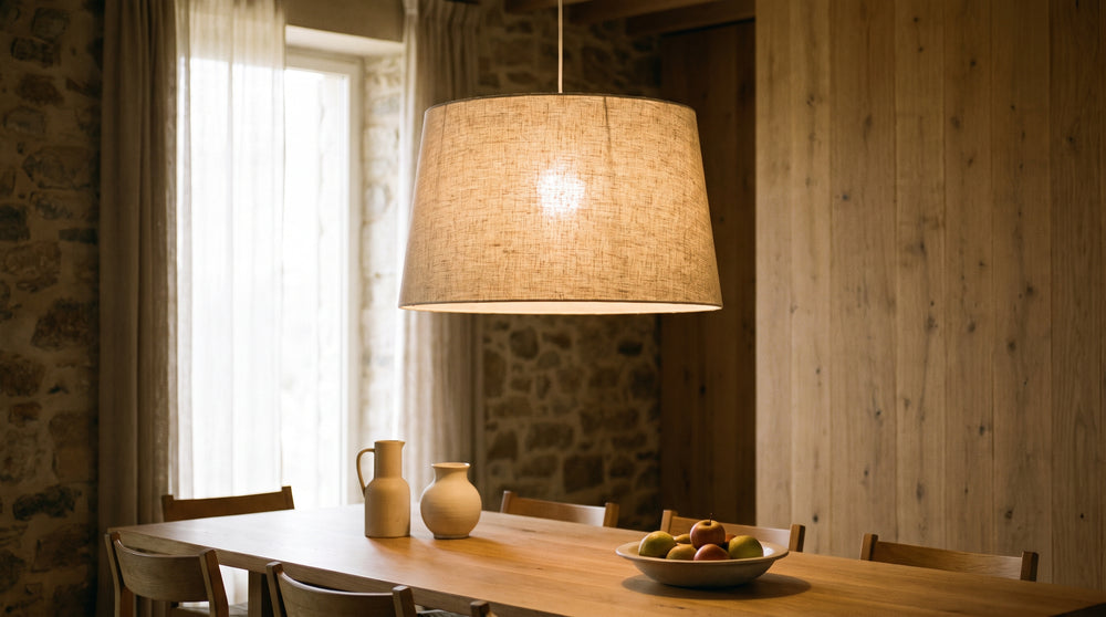 Stoff-Pendelleuchten in Beige