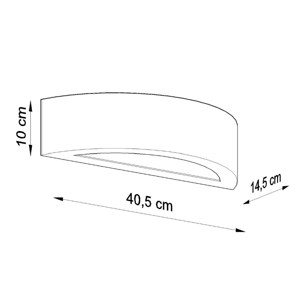 Schéma coté indiquant 40,5 cm de large, 10 cm de haut et 14,5 cm de profondeur