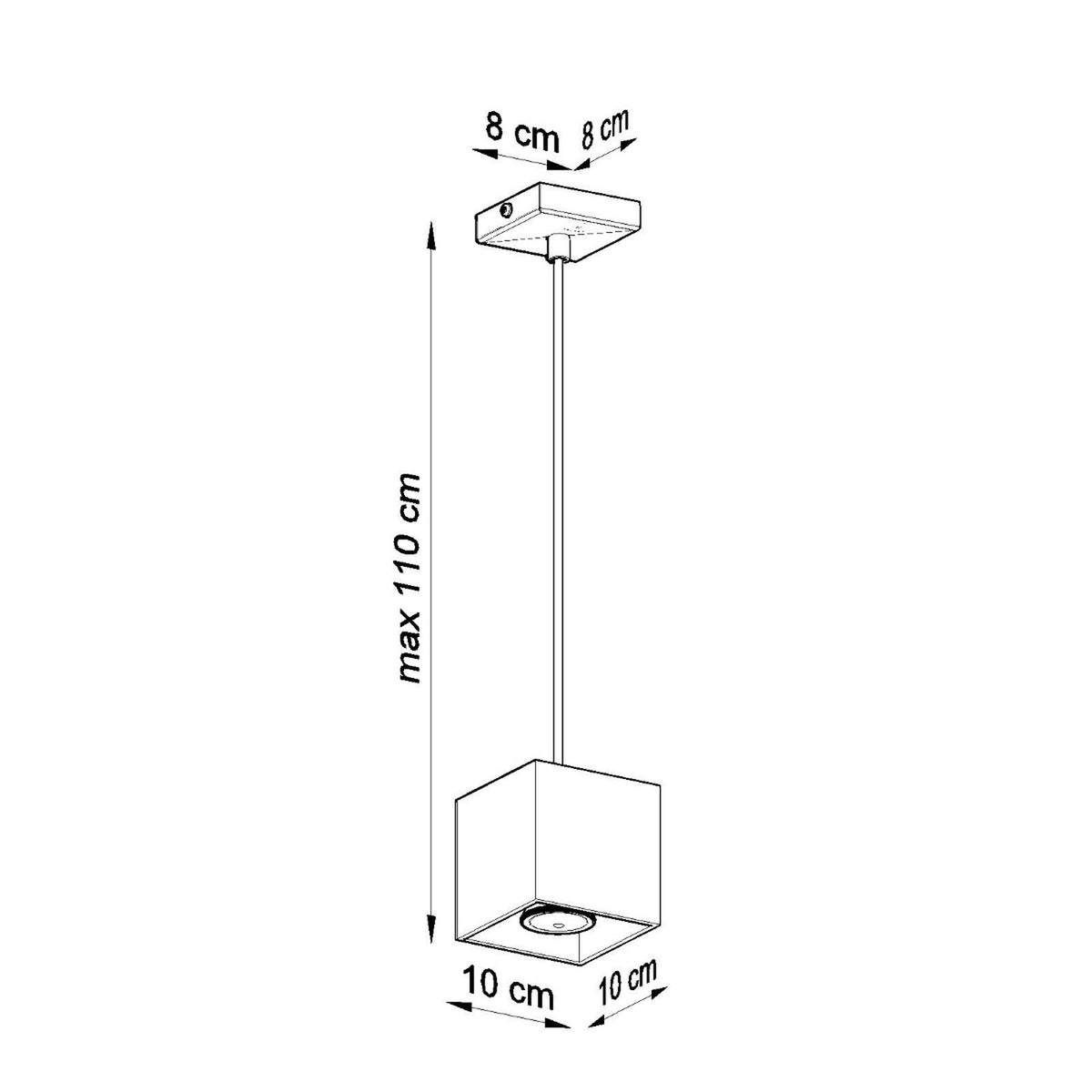 Schéma coté avec hauteur maximale 110 cm et base carrée 10 cm