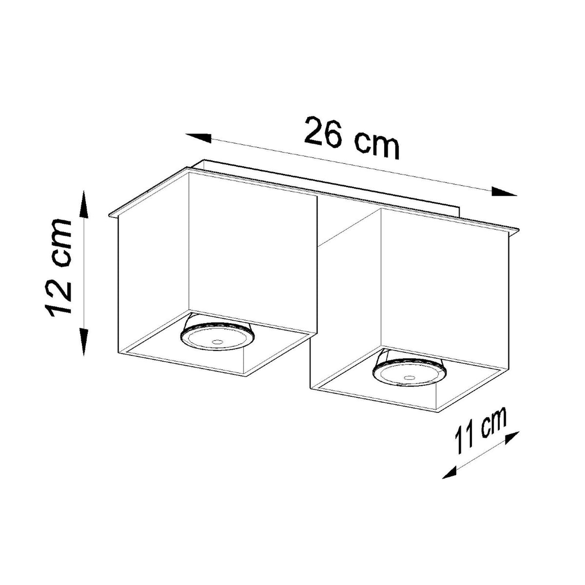 Schéma coté : 26 cm de long, 12 cm de haut, 11 cm de profondeur