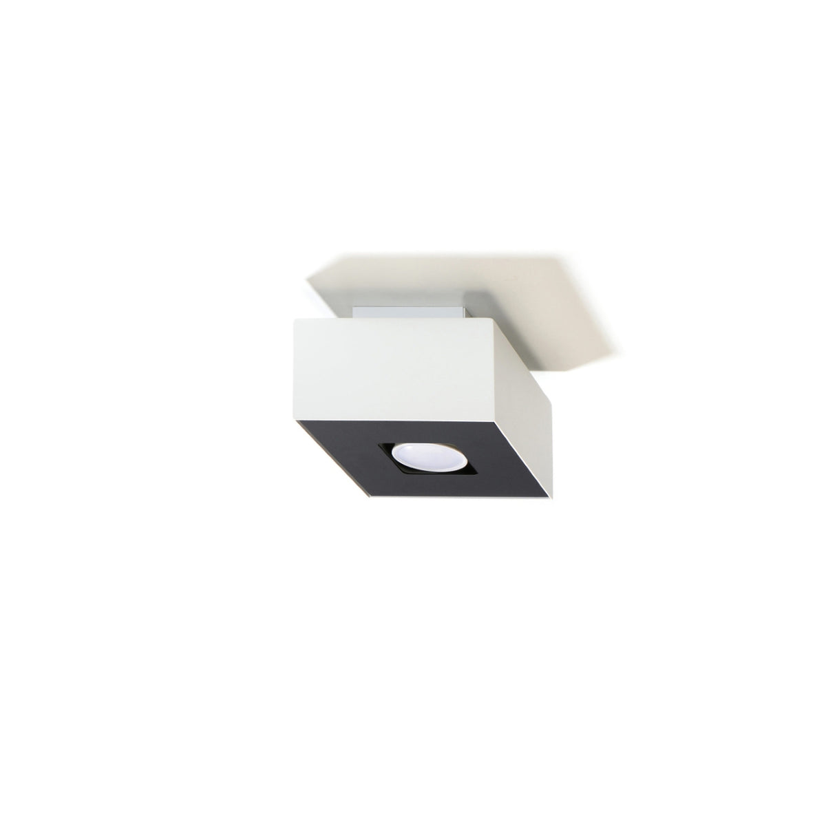 Vue de trois quarts du luminaire montrant sa platine de fixation arrière.