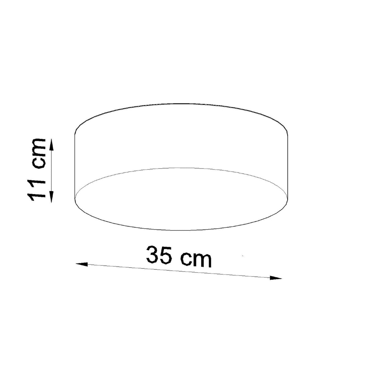 Schéma coté du plafonnier : diamètre 35 cm et hauteur 11 cm.
