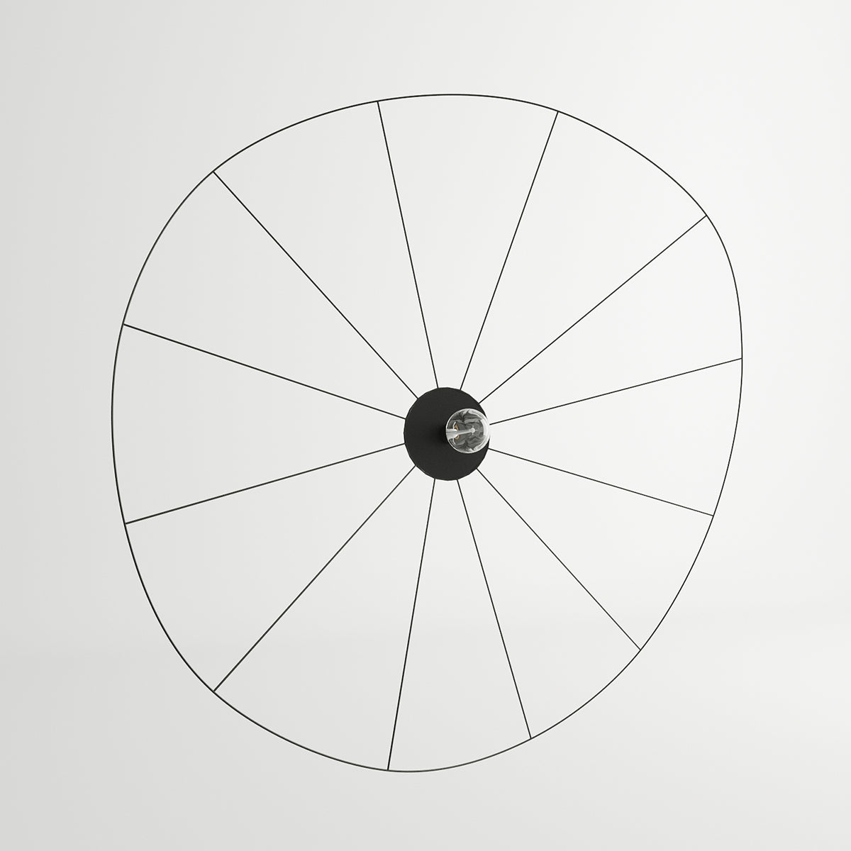 Vue frontale de l'imposante couronne filaire noire de 70 cm de diamètre.
