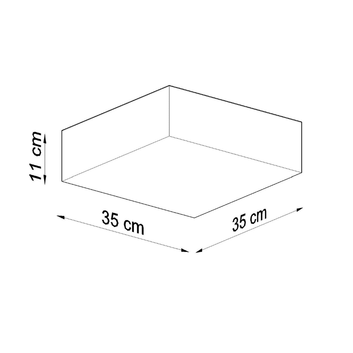 Schéma technique coté du plafonnier carré 35 cm par 35 cm et 11 cm de hauteur.