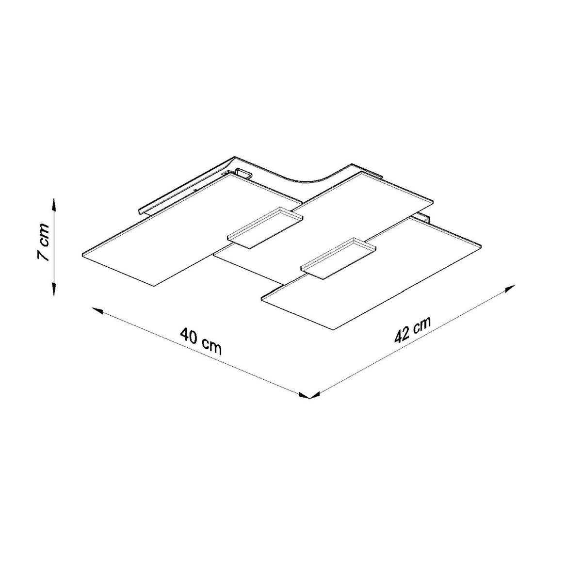 Schéma coté du plafonnier avec dimensions 42 cm, 40 cm et 7 cm