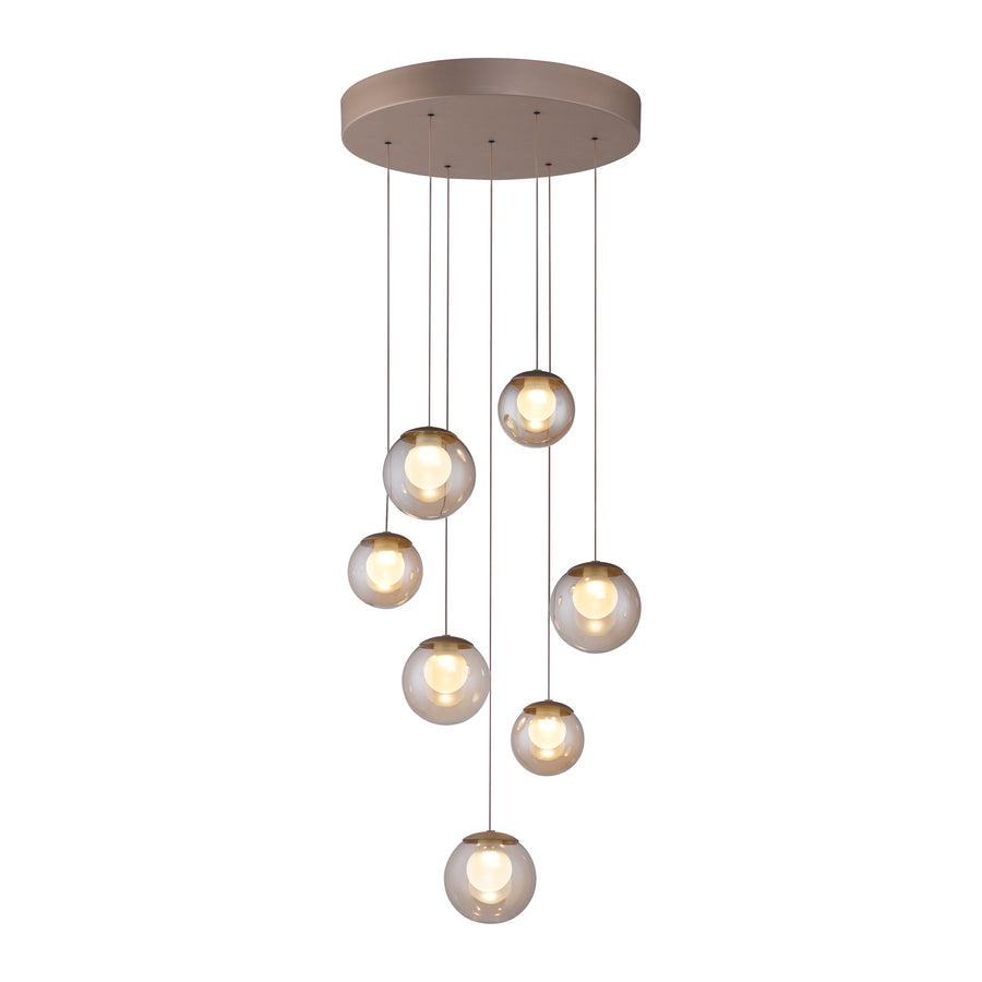 Vue d'ensemble sur fond blanc de la suspension et ses huit globes décalés