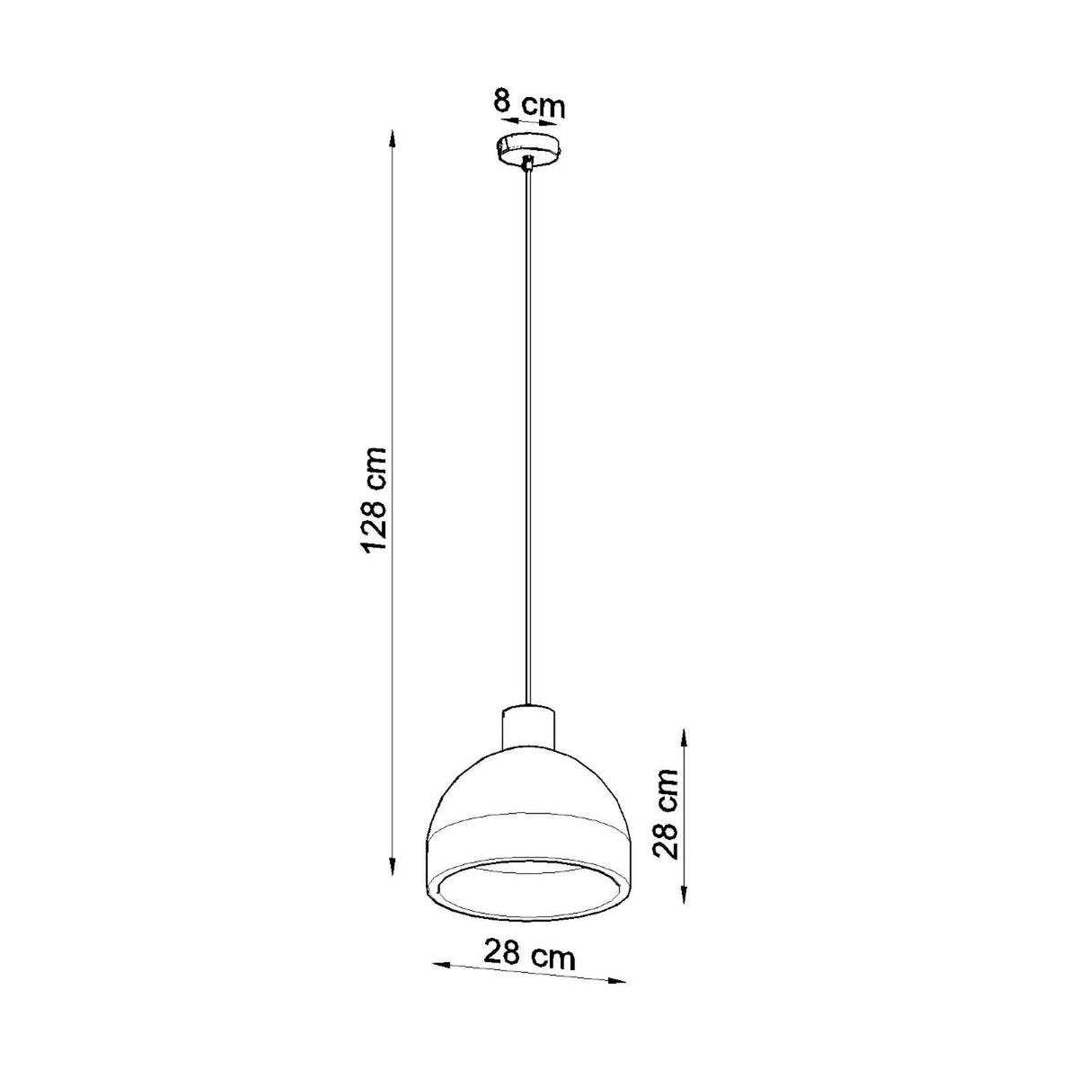 Schéma de dimensions cotées du luminaire suspendu, hauteur totale et diamètre de l'abat-jour