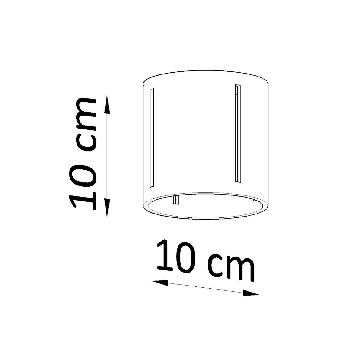 Schéma coté du plafonnier : 10 cm de hauteur et 10 cm de diamètre