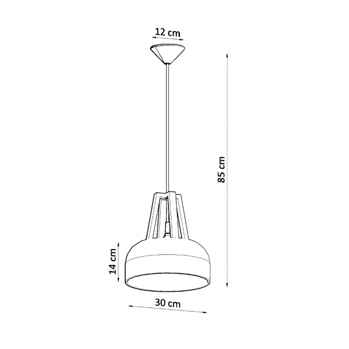 Schéma coté indiquant la hauteur totale 85 cm et le diamètre 30 cm