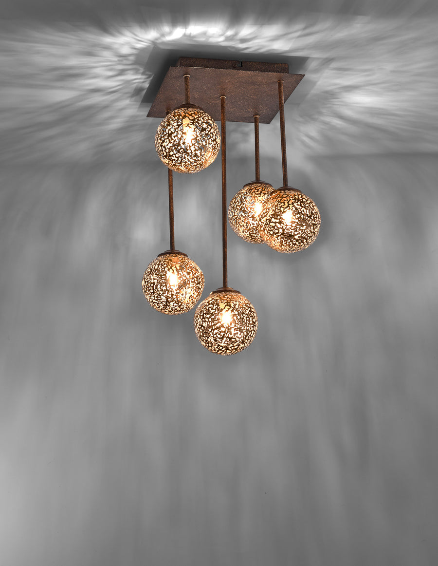 Plafonnier Greta 5 lumières rouille et doré