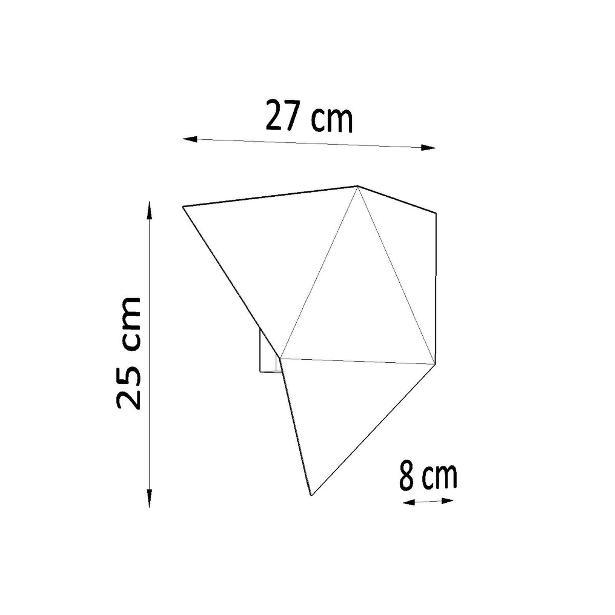 Schéma coté indiquant 27 cm de large, 25 cm de haut, 8 cm de profondeur