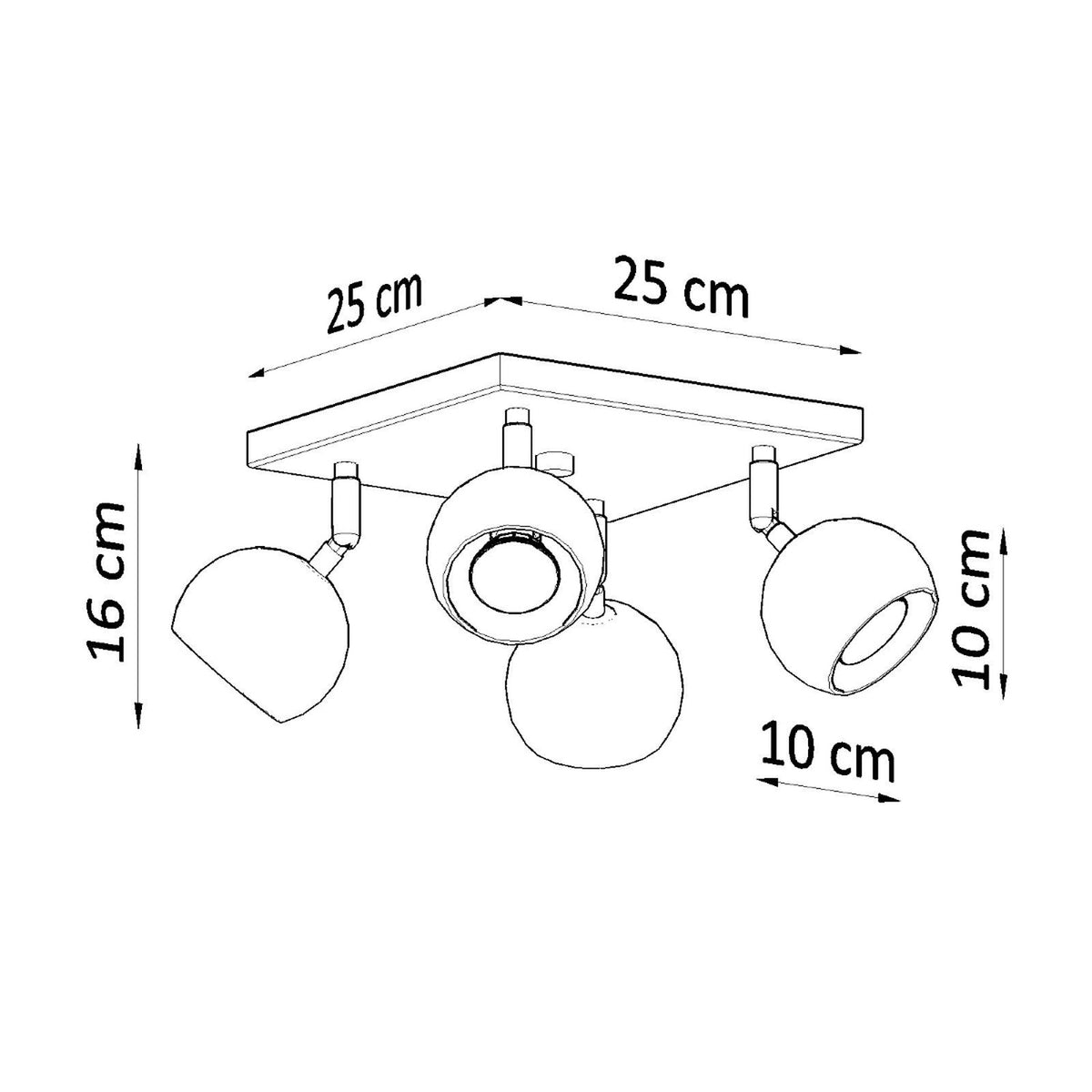 Schéma coté : base de 25 cm sur 25 cm, hauteur de 16 cm.