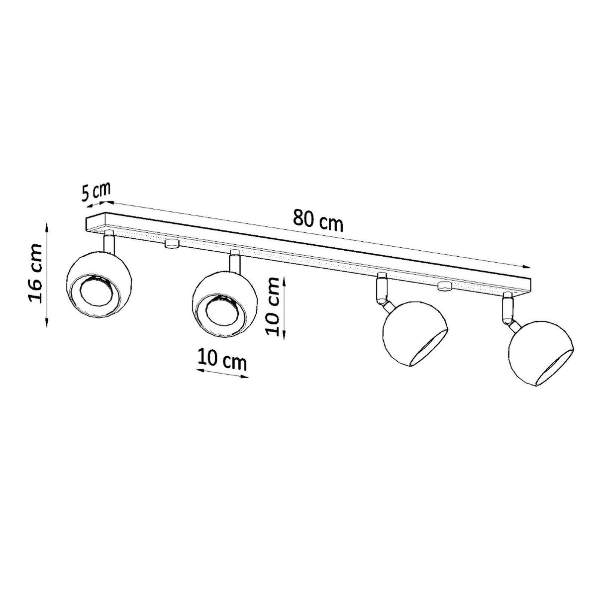 Schéma coté indiquant 80 cm de longueur, 5 cm de largeur et 16 cm de hauteur