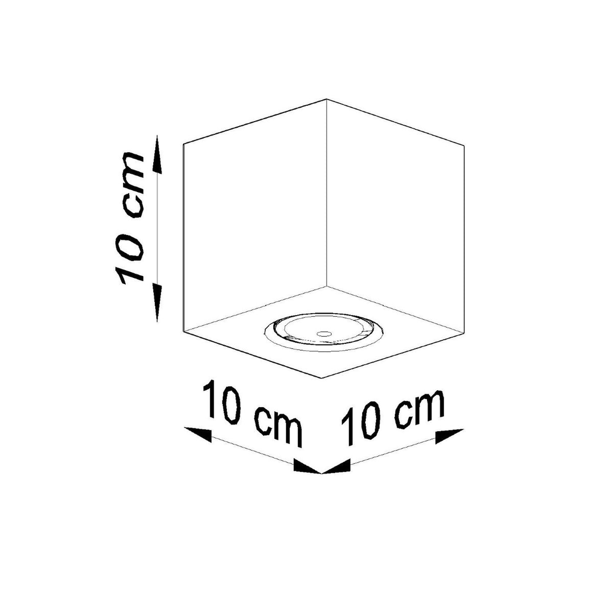 Schéma coté du cube en béton de dix centimètres sur dix centimètres.