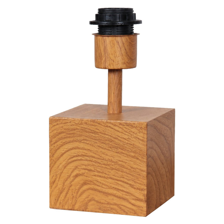 Détail du socle en bois massif et de la douille noire, abat-jour retiré