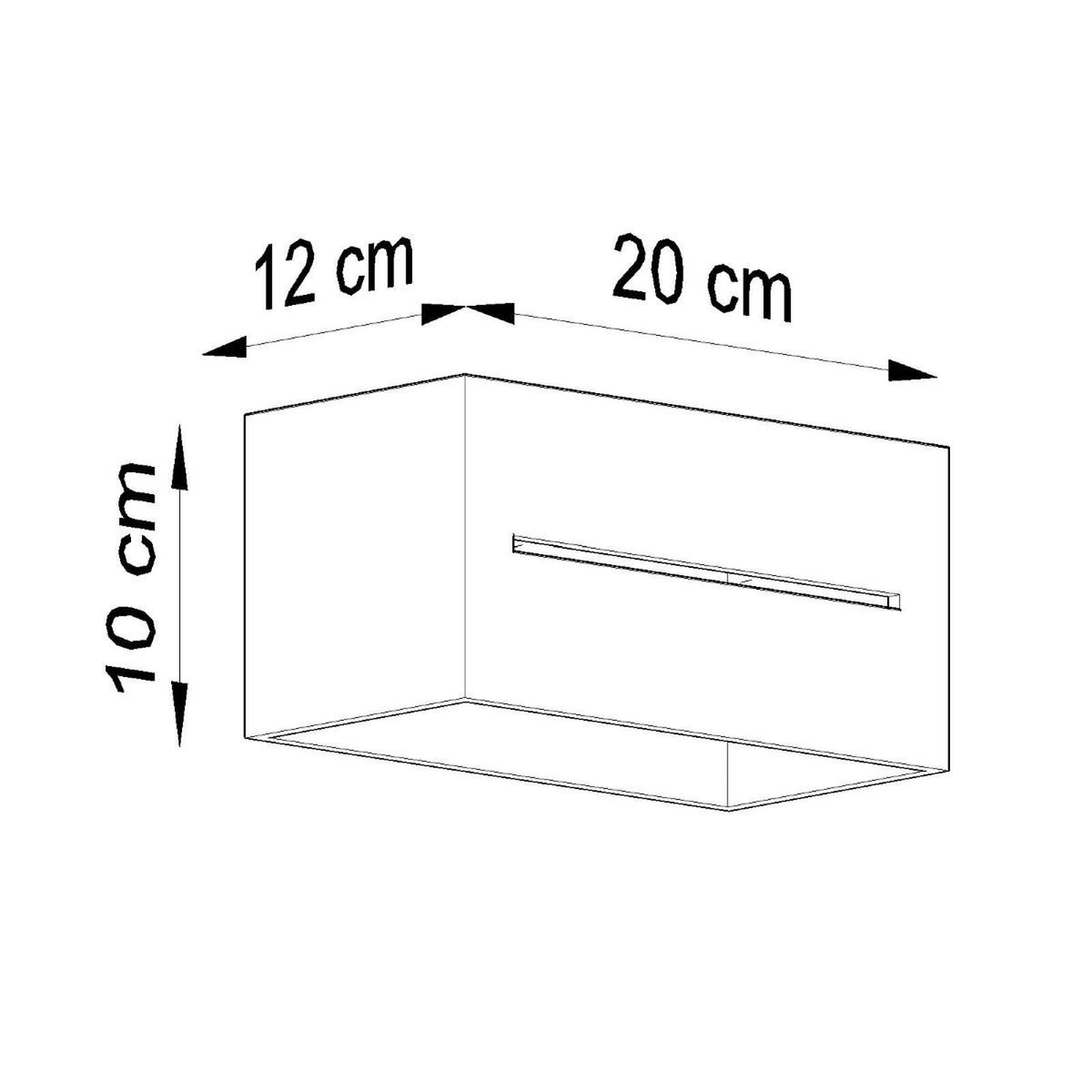 Schéma de dimensions de l'applique : 20 cm par 12 cm par 10 cm.