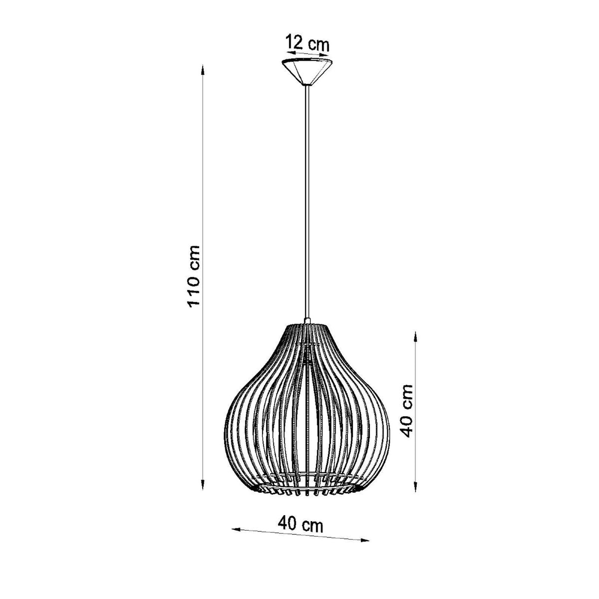 Schema technique cote : hauteur totale 110 cm, diametre 40 cm, rosace 12 cm.