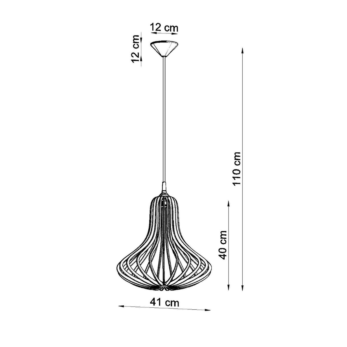 Schéma coté montrant 41 cm de diamètre, 40 cm d'abat-jour et 110 cm au total