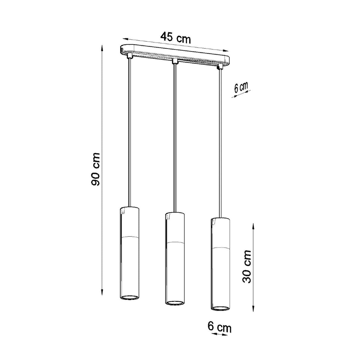 Schéma coté : platine 45 cm, hauteur 90 cm, cylindres de 30 cm