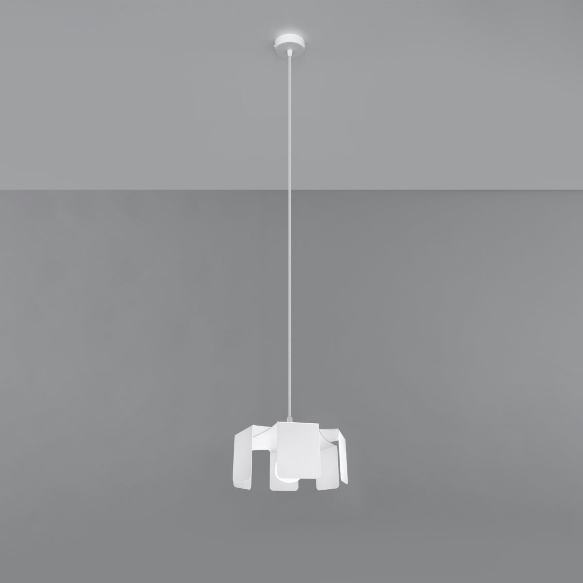 Suspension blanche entière avec câble et rosace sur fond gris