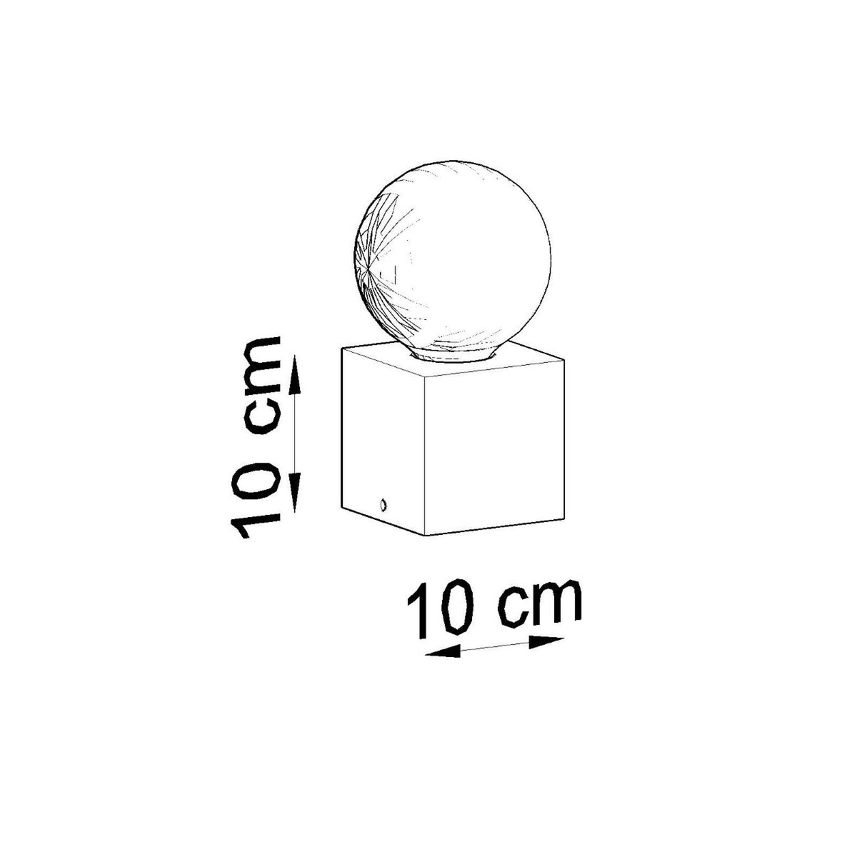 Schéma de dimensions : cube de 10 cm de haut et 10 cm de large.