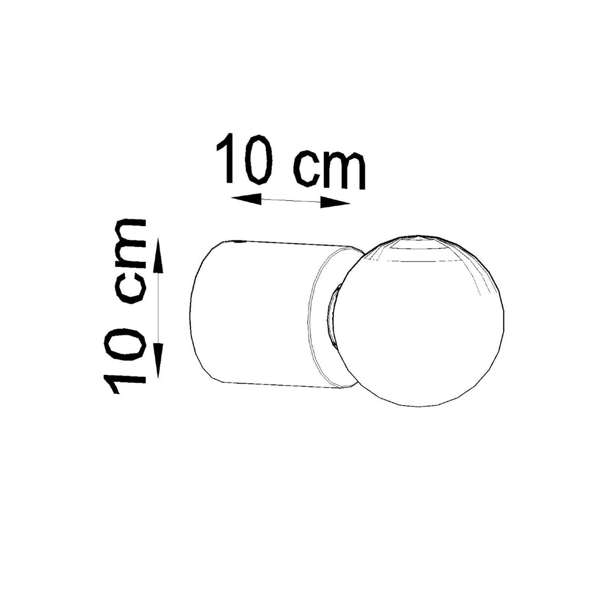 Schéma coté du luminaire indiquant dix centimètres de diamètre et de profondeur.