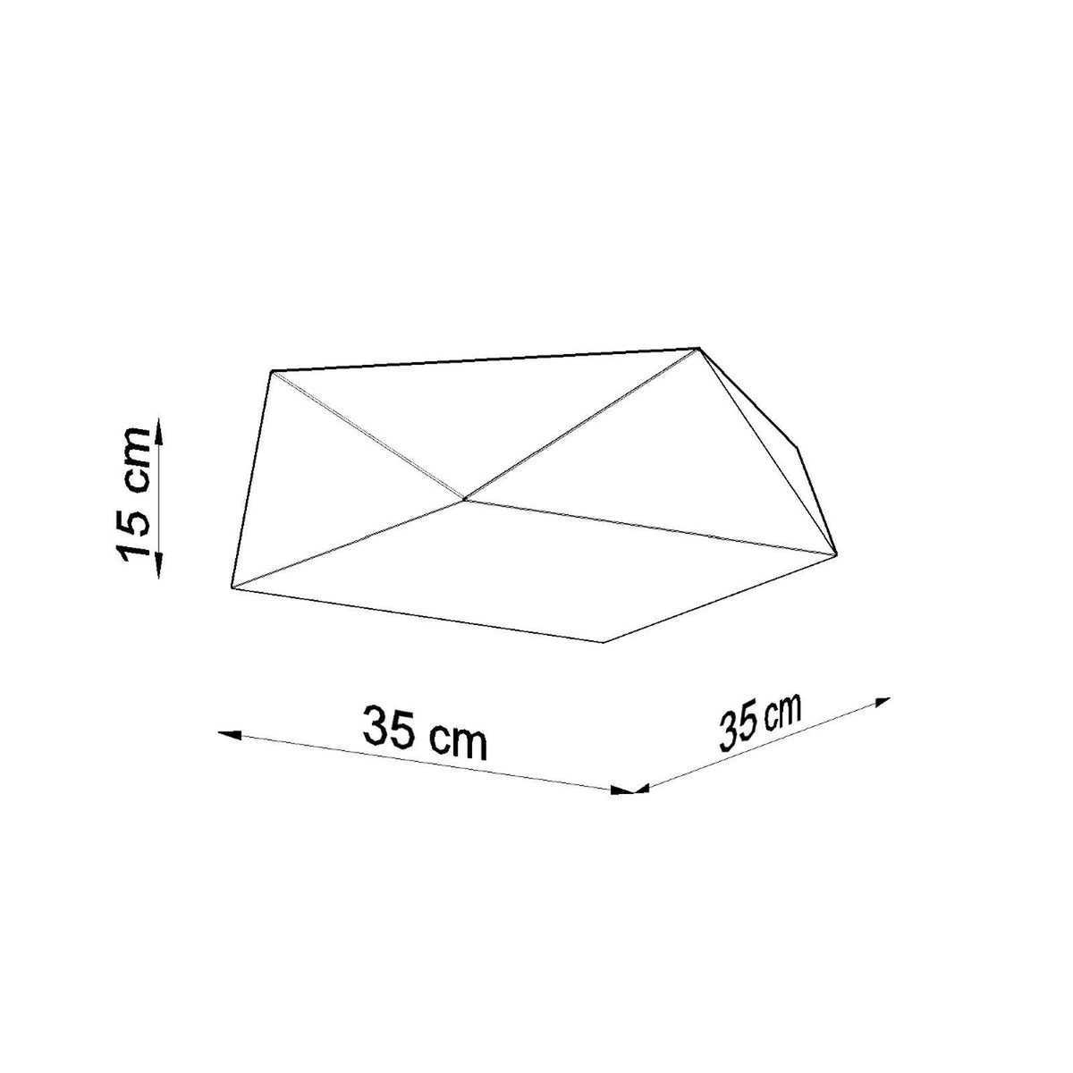 Schéma de dimensions coté : 35 cm de côté et 15 cm de hauteur