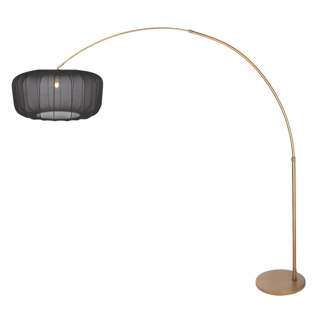 Goldene Bogenlampe, schwarzer Segeltuch-Lampenschirm Ø 60 cm für das Wohnzimmer | Arvik