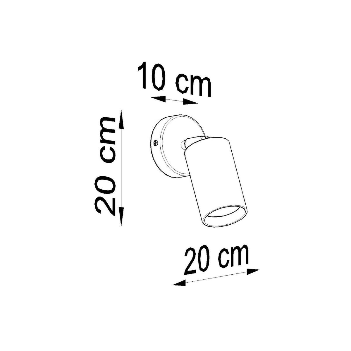 Schéma technique avec dimensions en centimètres du luminaire mural orientable.