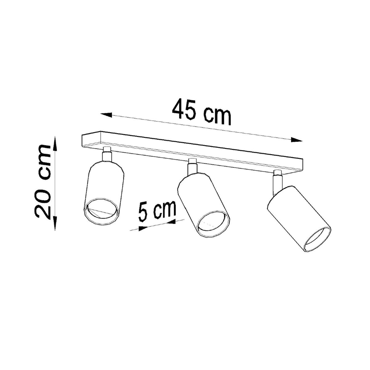 Schéma technique coté du plafonnier largeur 45 cm et hauteur 20 cm