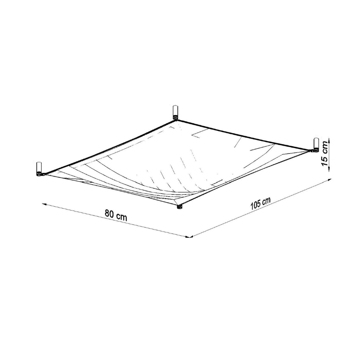 Schéma technique coté du plafonnier : 80 cm par 105 cm, hauteur 15 cm.