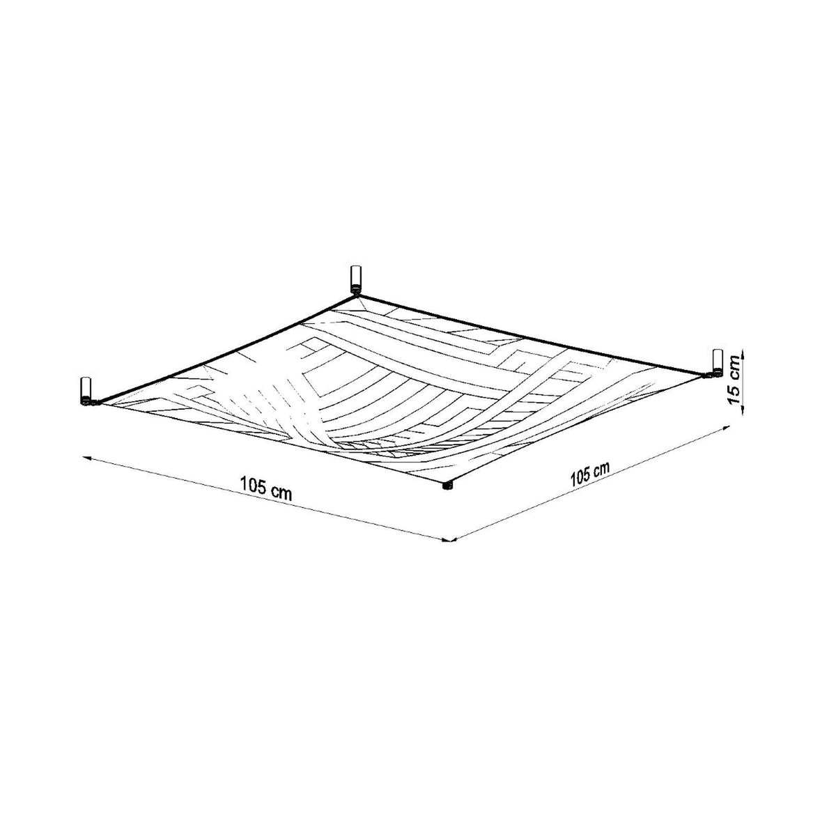 Schéma de dimensions du plafonnier carré 105 cm sur 105 cm et 15 cm
