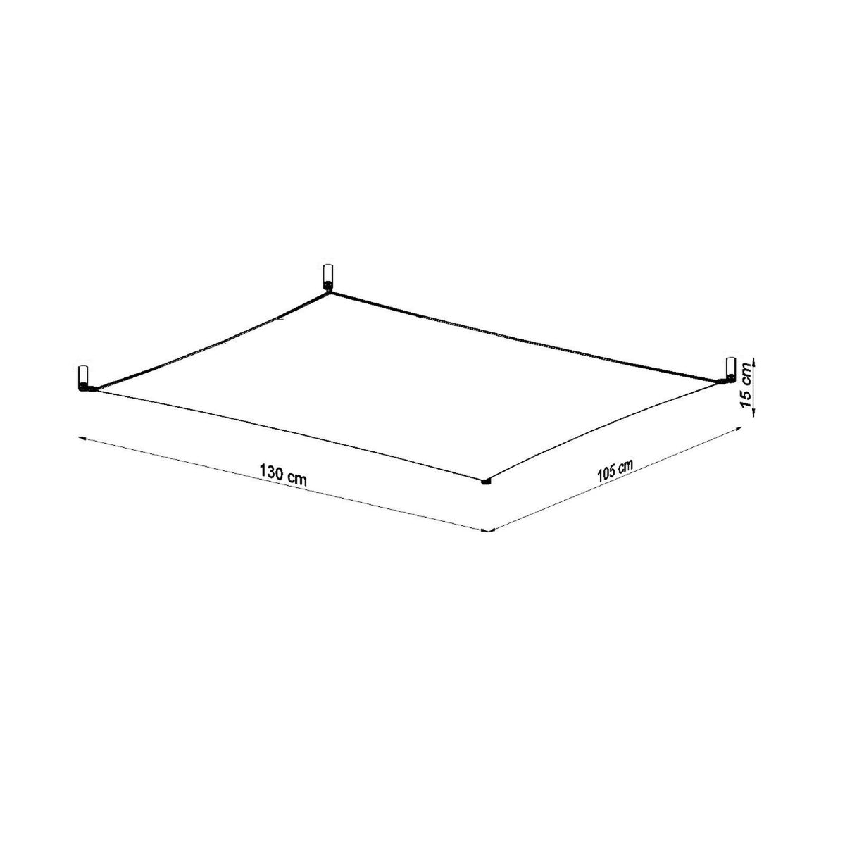 Schéma de dimensions du plafonnier : 130 cm de long, 105 cm de large, 15 cm de haut.