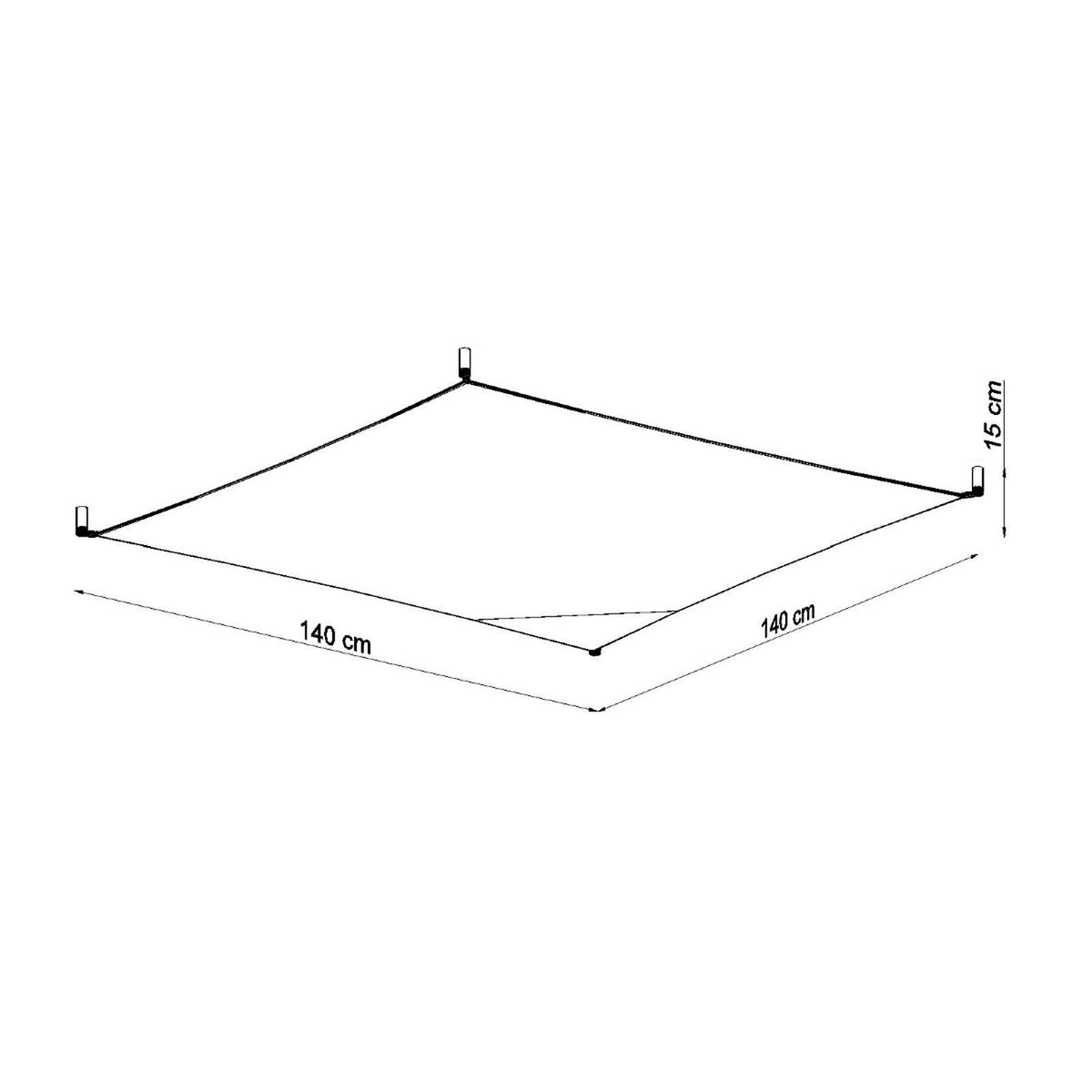 Schéma coté du plafonnier : 140 cm de côté et 15 cm de hauteur.
