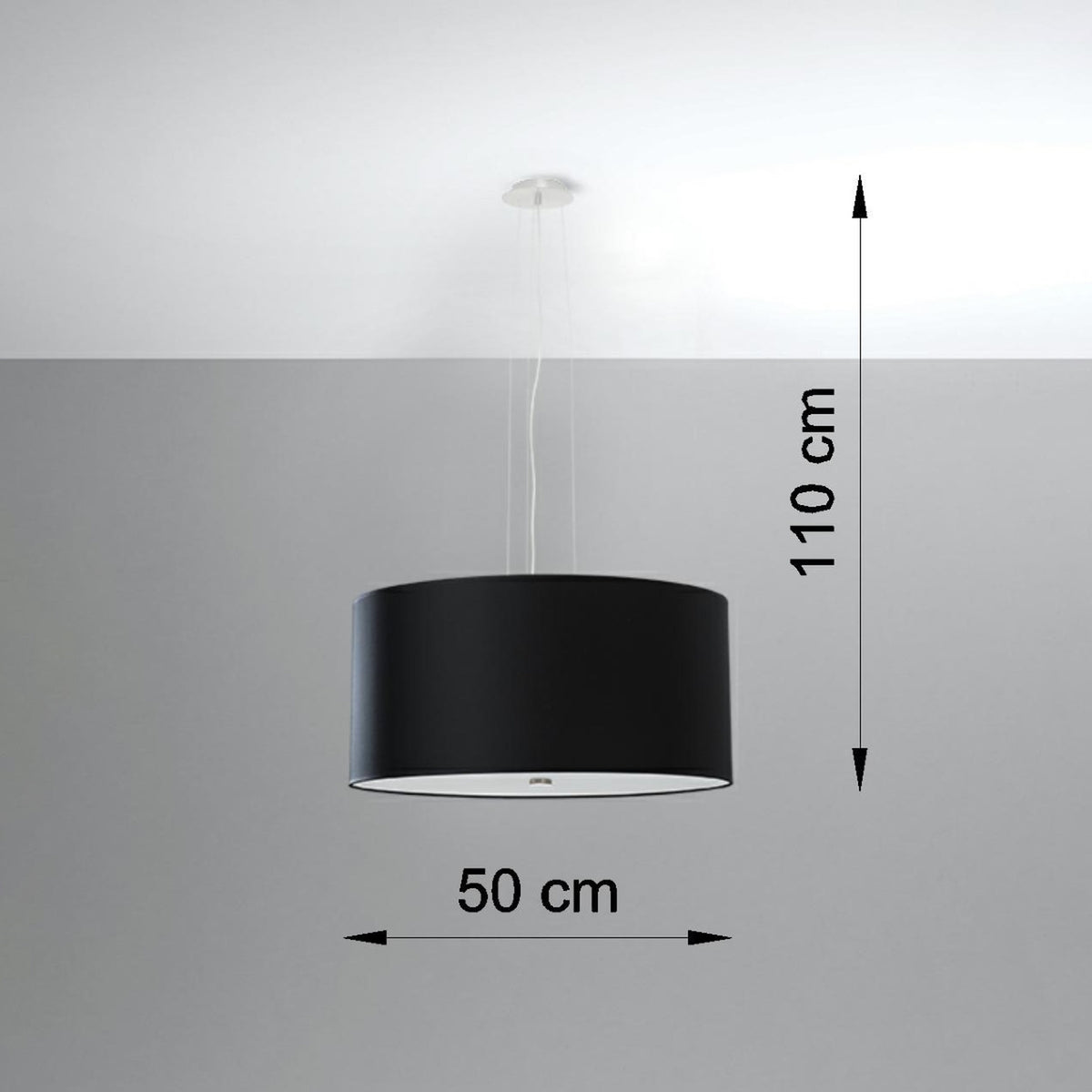 Schéma coté indiquant 110 cm de hauteur et 50 cm de diamètre