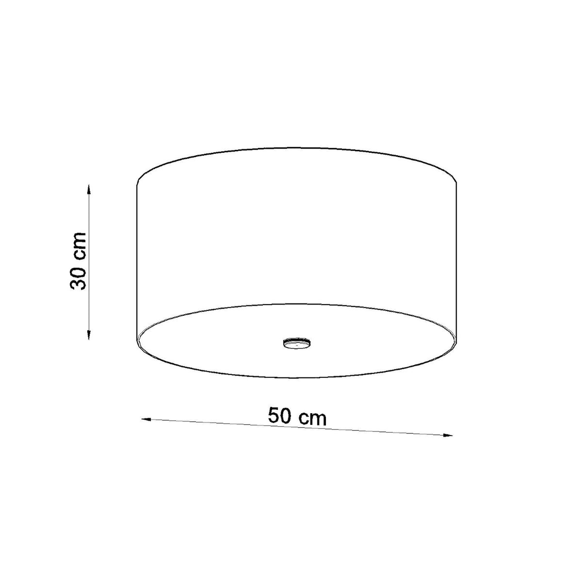Schéma coté du luminaire indiquant 50 cm de diamètre et 30 cm de hauteur.