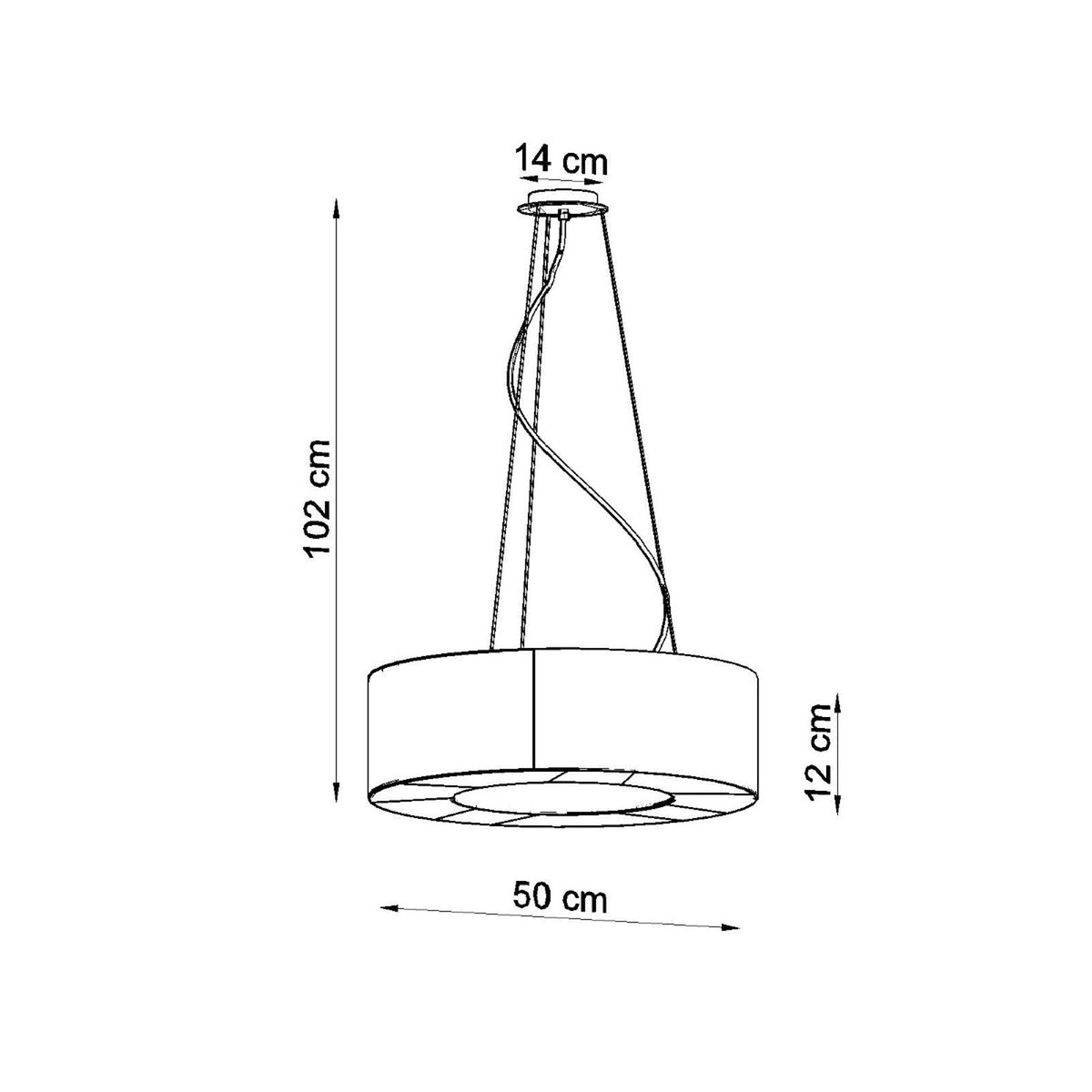 Schéma technique coté du luminaire avec hauteur et diamètre indiqués