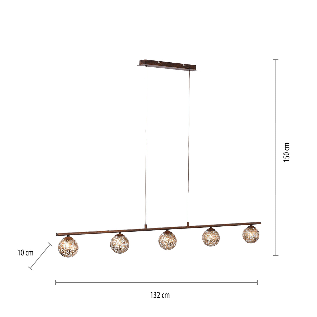 Suspension Greta 5 lumières marron et dorée