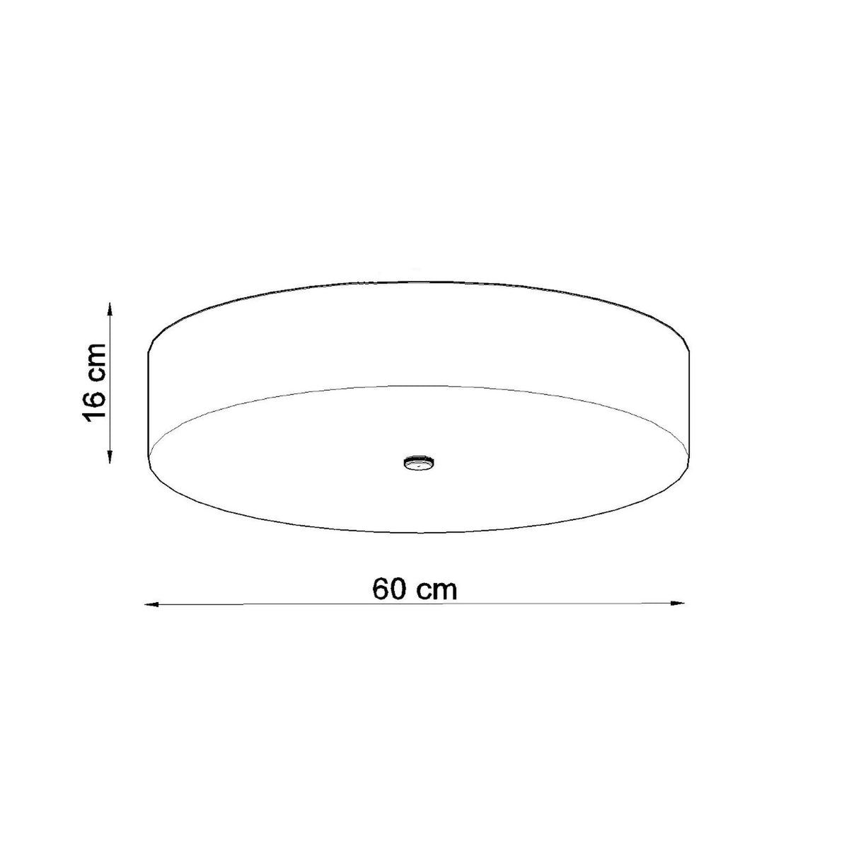 Schéma technique coté indiquant un diamètre de 60 cm et une hauteur de 16 cm.