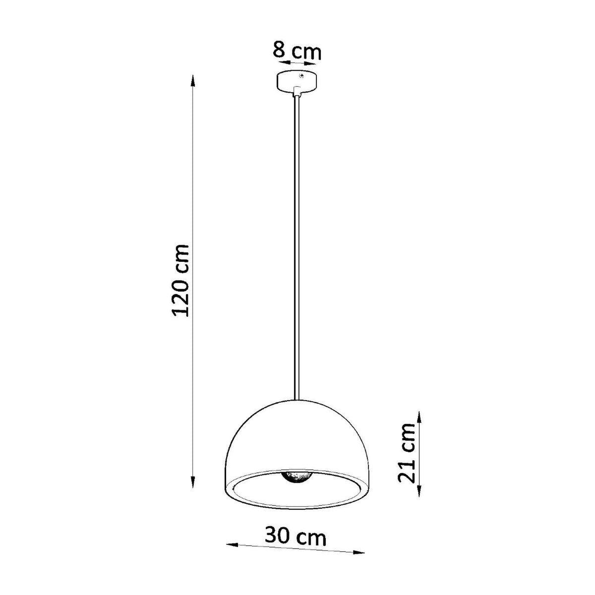 Schéma technique coté indiquant diamètre 30 cm, hauteur 21 cm et longueur 120 cm.