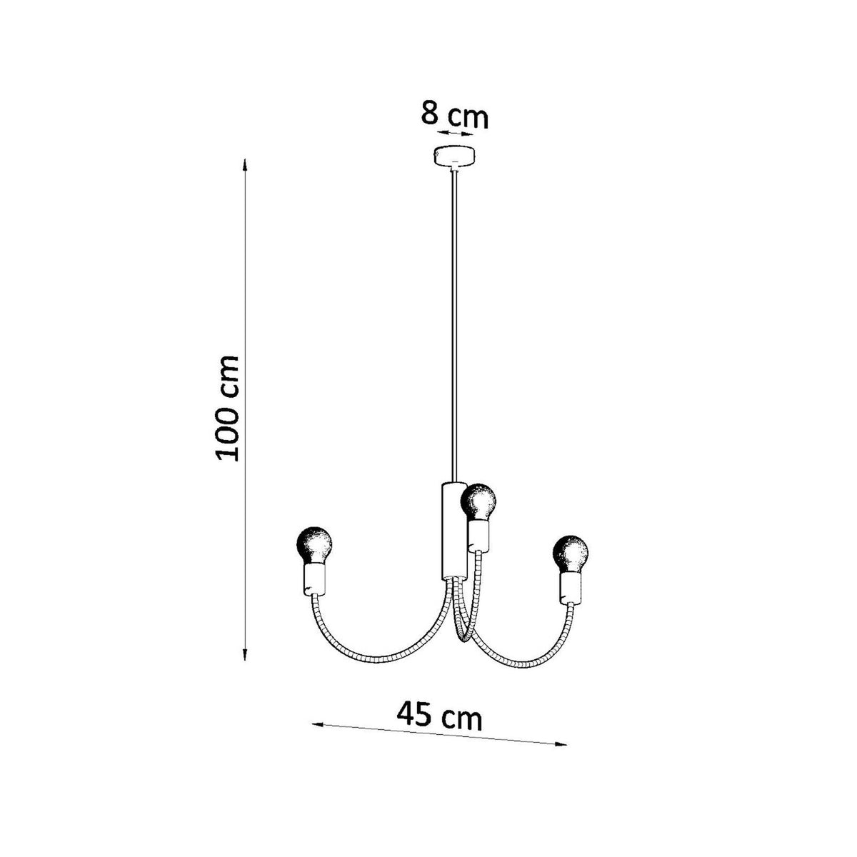 Schéma coté : 100 cm de haut, 45 cm de large, rosace de 8 cm de diamètre