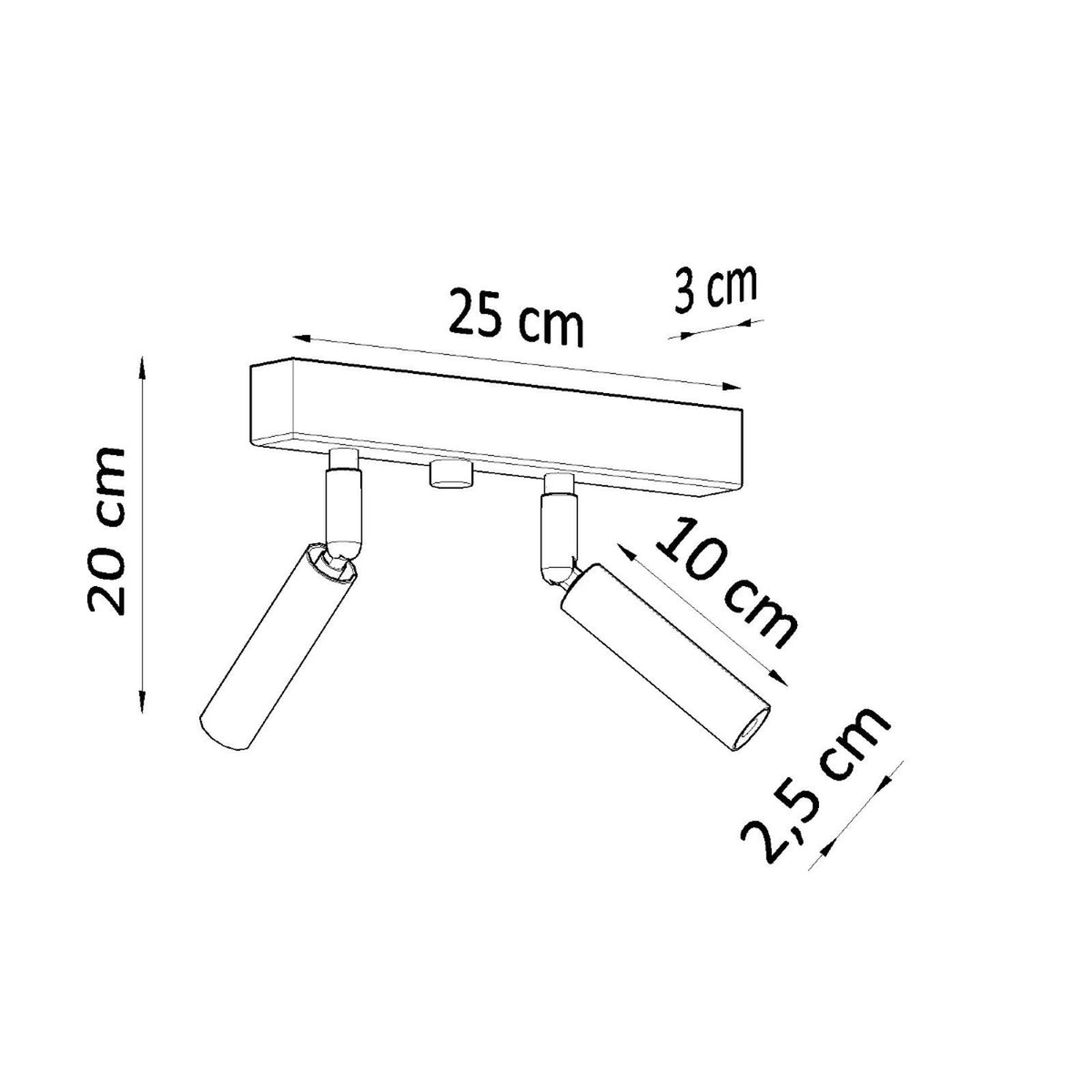 Plan de dimensions du plafonnier avec largeur 25 cm et hauteur 20 cm.