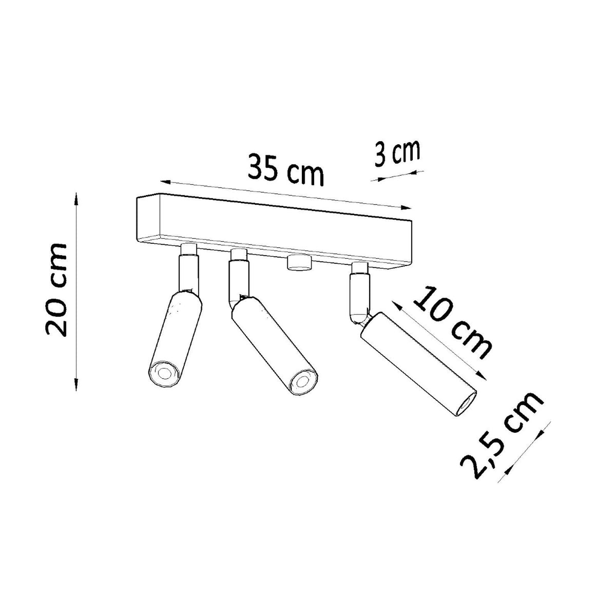 Schéma coté de dessin technique indiquant hauteur, largeur de barre et taille des spots