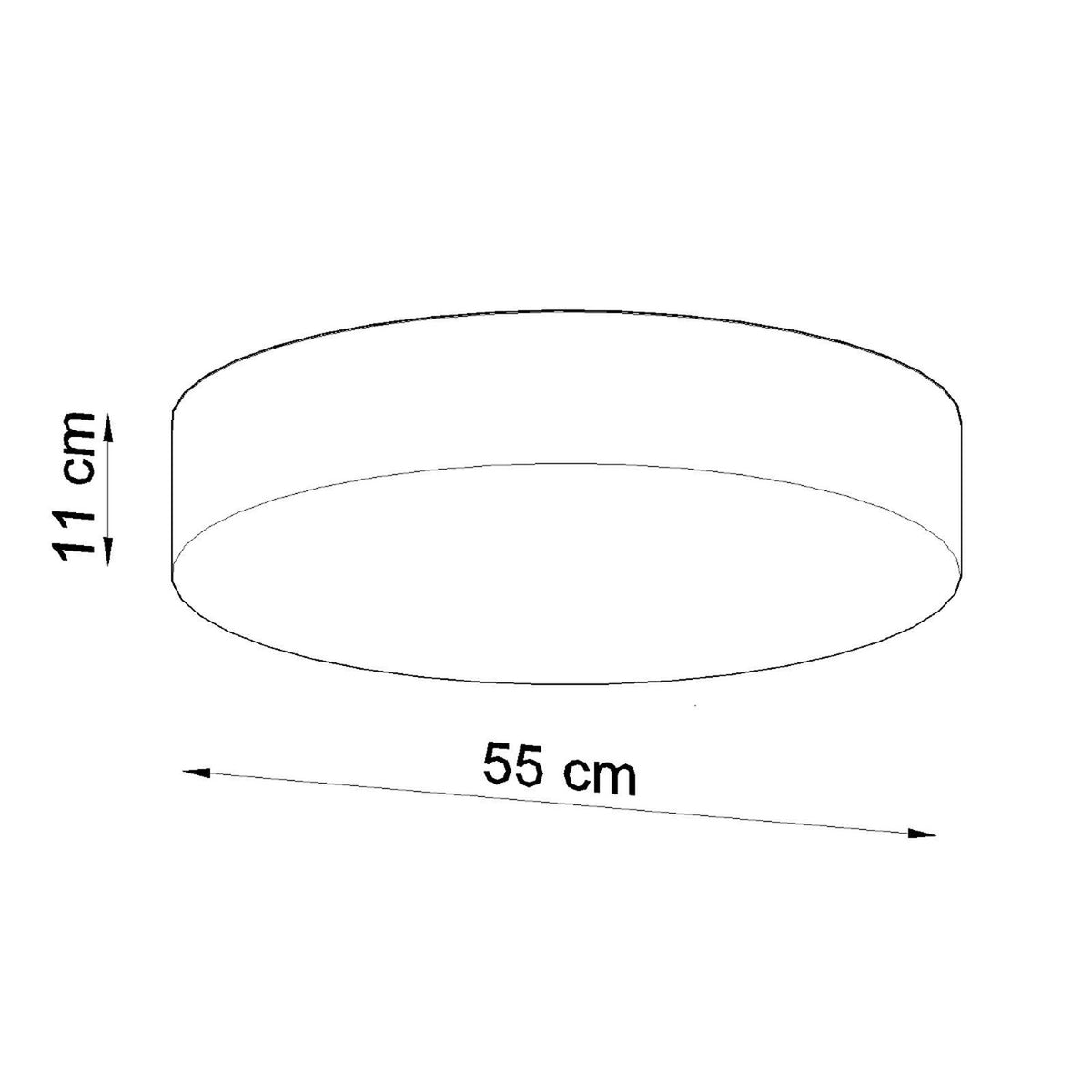 Schéma technique coté indiquant 55 cm de diamètre et 11 cm de hauteur