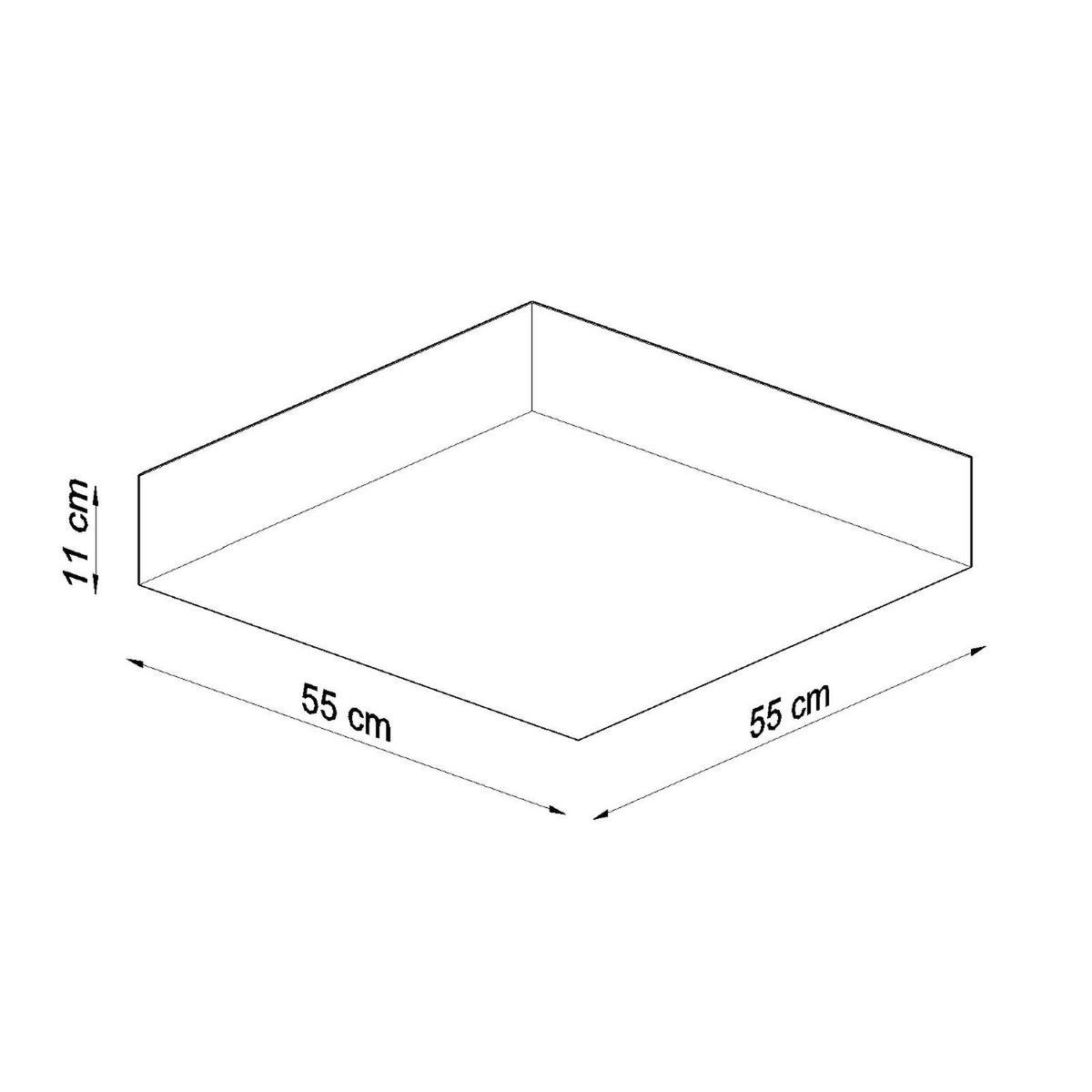 Schéma coté du plafonnier carré avec 55 cm de côté et 11 cm de hauteur.