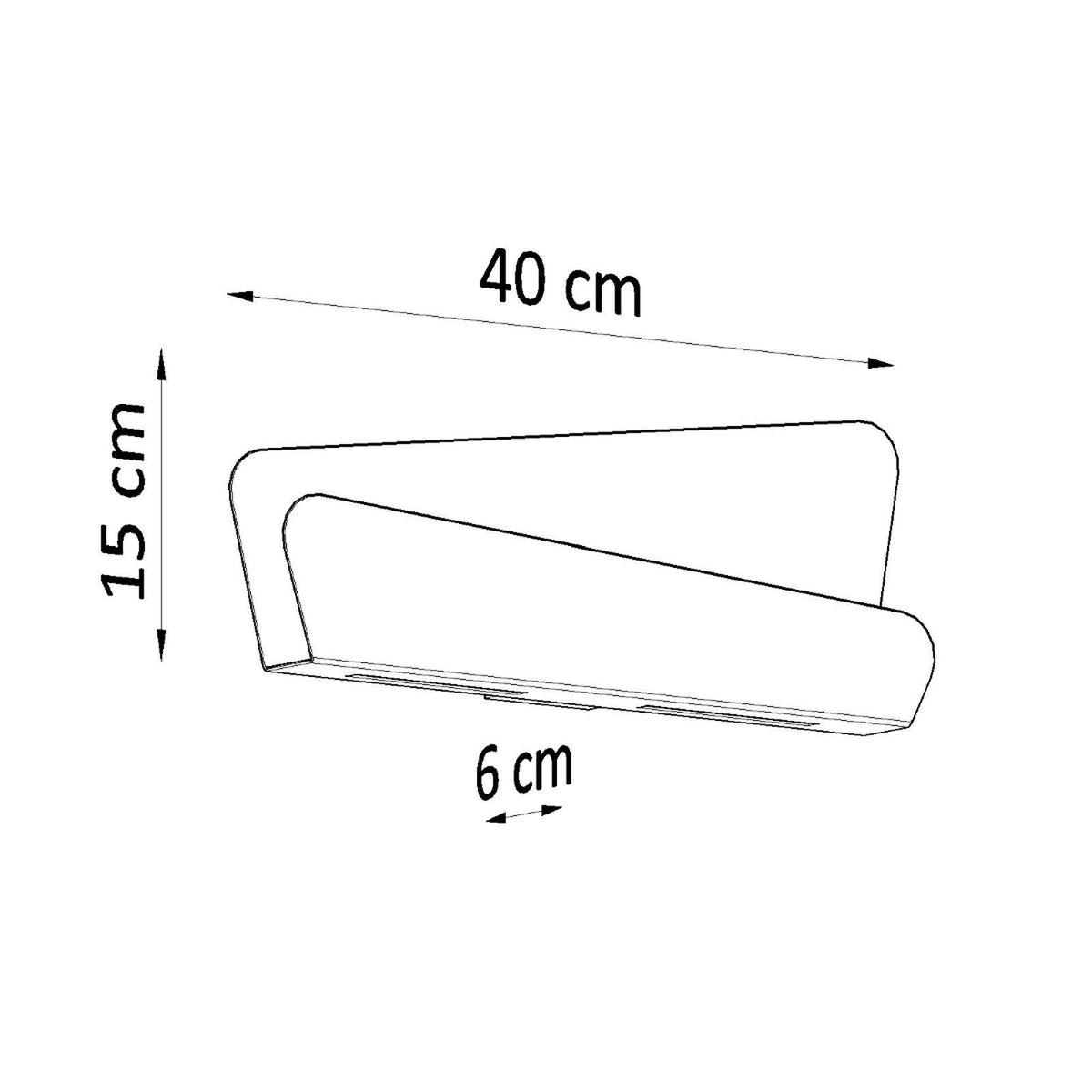 Schéma coté indiquant largeur 40 cm, hauteur 15 cm, profondeur 6 cm