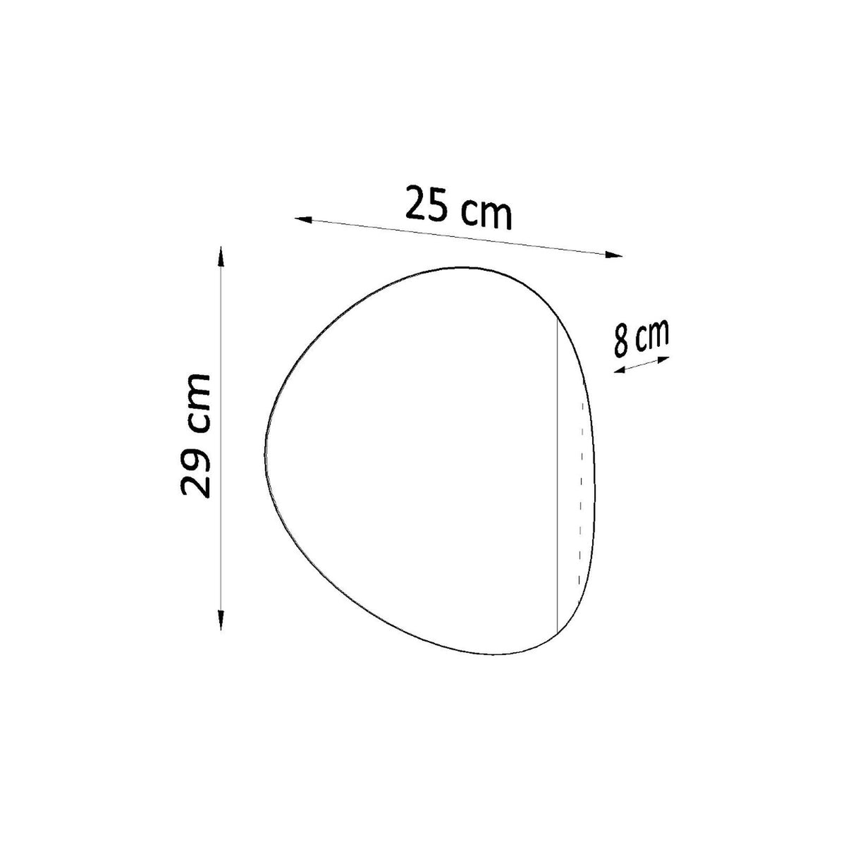 Schéma coté : 25 cm de large, 29 cm de haut et 8 cm de profondeur.